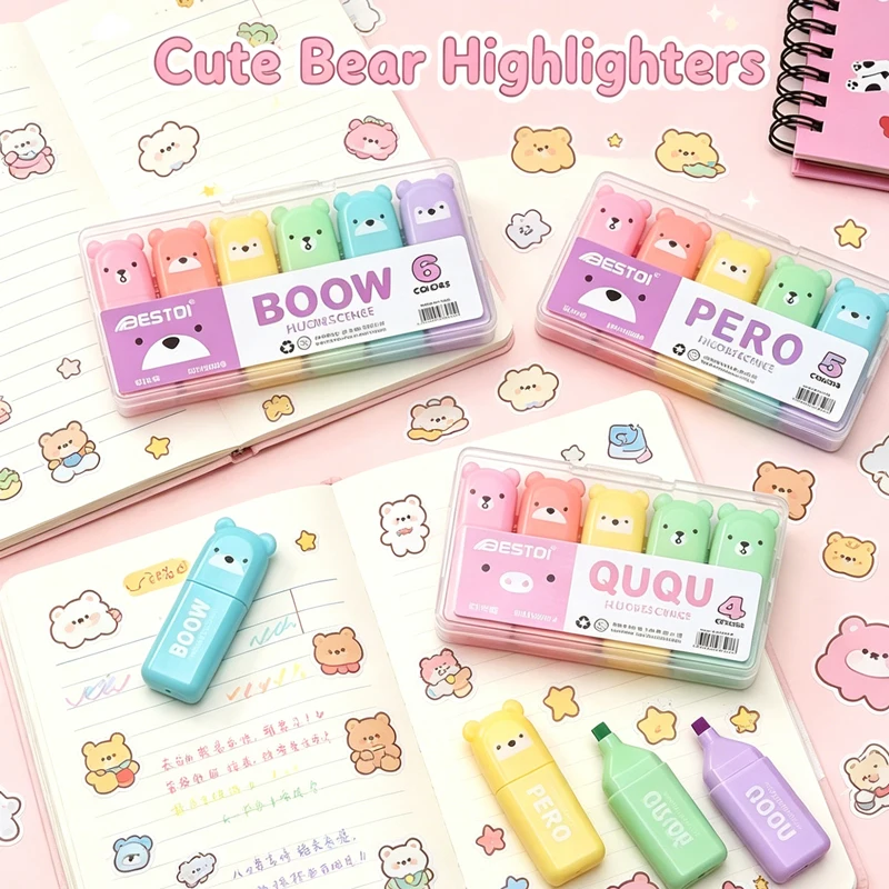 Kawaii Bär Textmarker-Set, nie – Pastel Highlighter Set Double Ended Bewertung und Preis